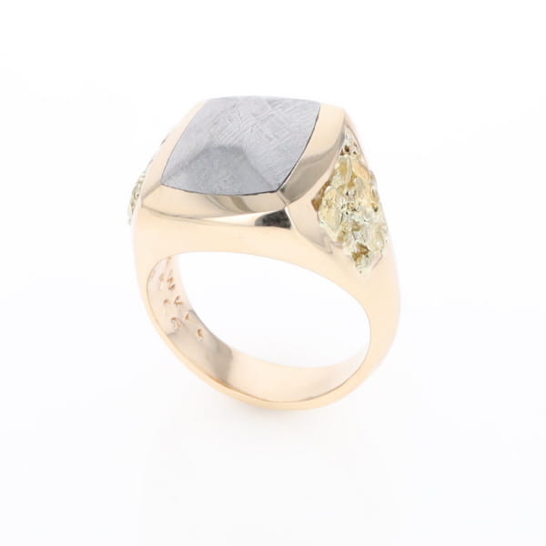 Meteorite Ring Double Side Natural Nuggets Rectangle Inlaid Center