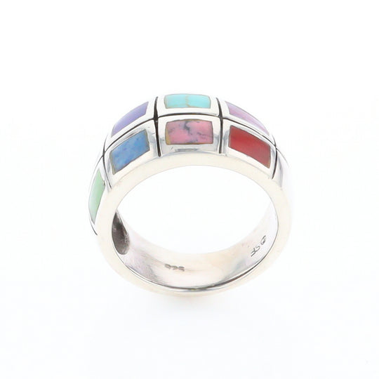 Native Silver Multi Stone Inlaid Ring