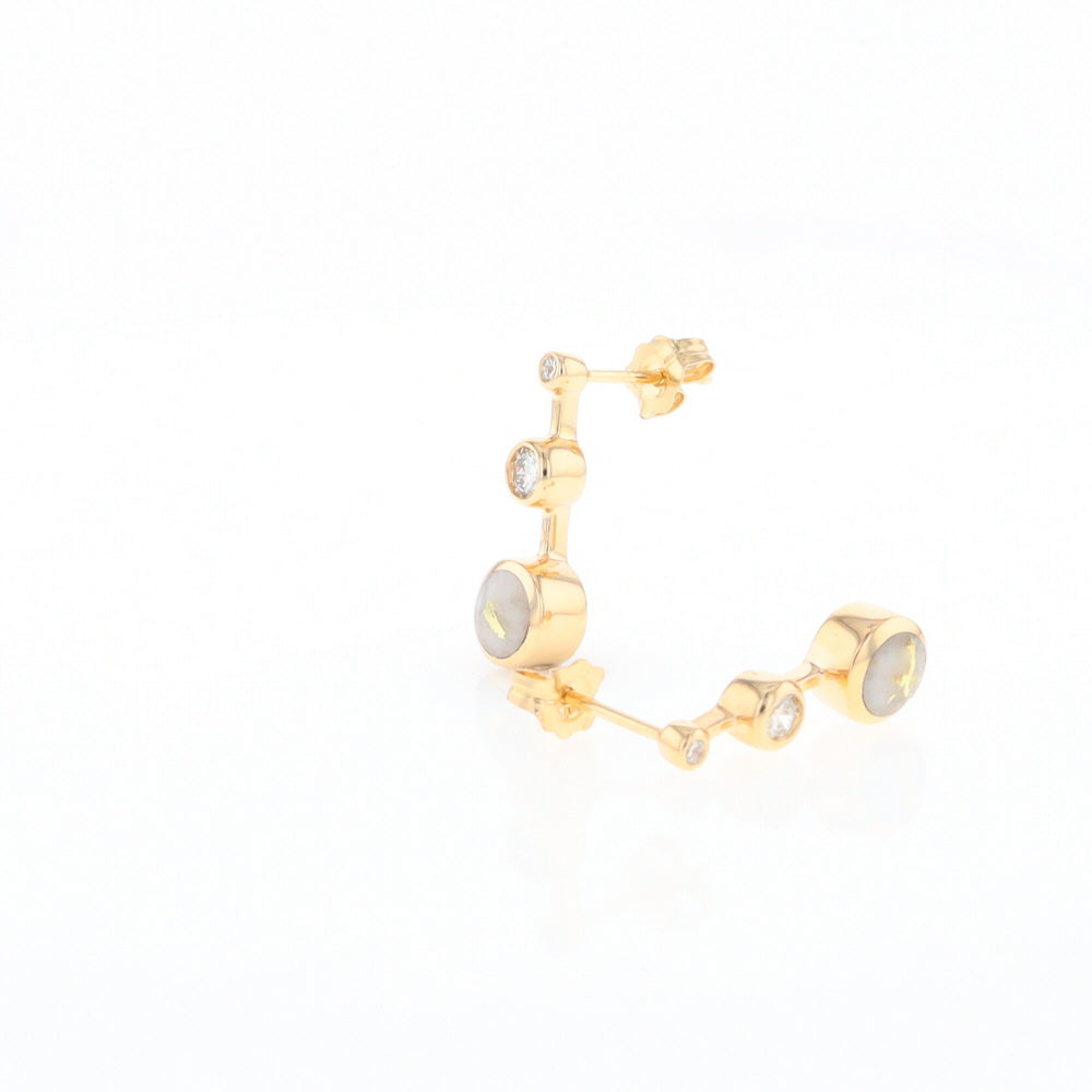 Gold Quartz Round Inlay with Diamond Accents Stud Earrings G2