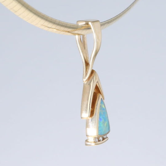 Opal Pendant Triangle Inlaid Design with .06ctw Round Diamonds