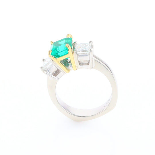 Three-Stone-Row Emerald and Diamond Ring