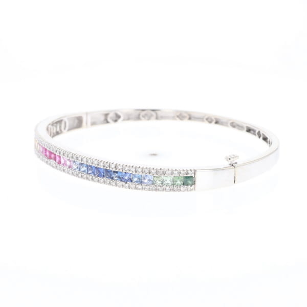 Multi-color Sapphire Cuff Bracelet with Diamond Accents