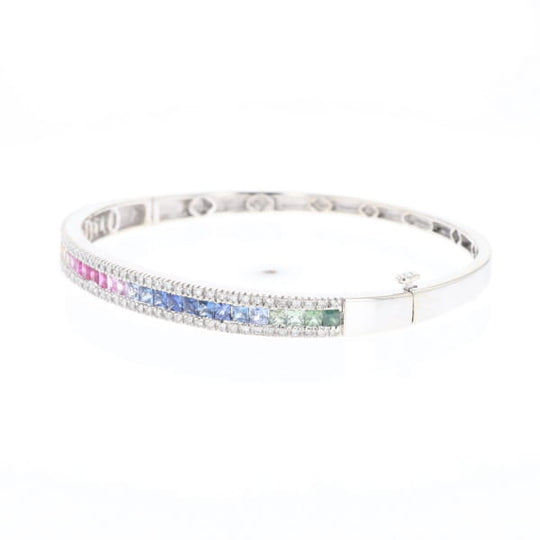 Multi-color Sapphire Cuff Bracelet with Diamond Accents