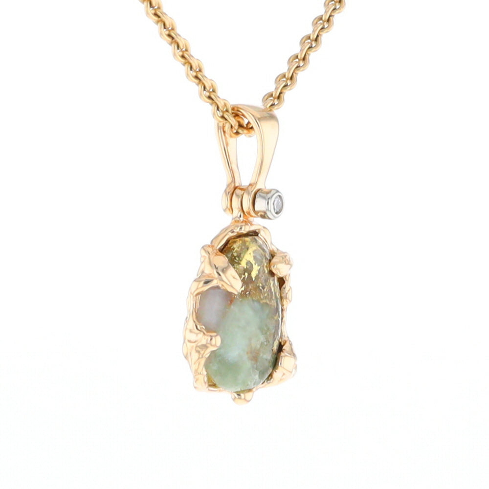 Serpentine & Gold Quartz Freeform Pendant