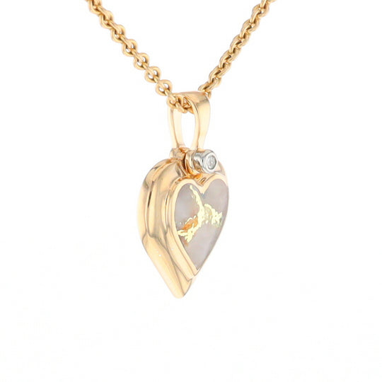 Gold Quartz Heart Shape Inlaid Pendant with .02ct Diamond