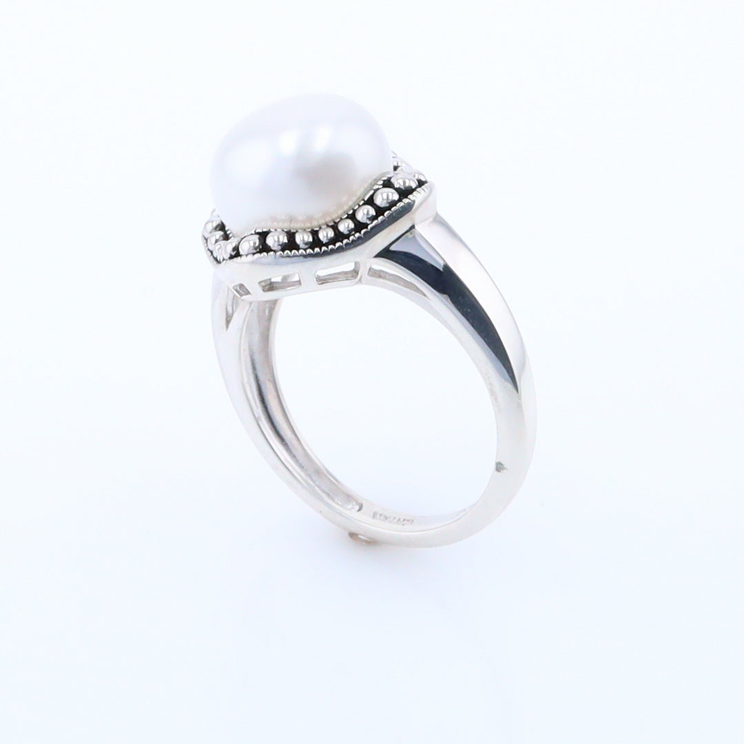 Pearl with Milgrain Halo Ring