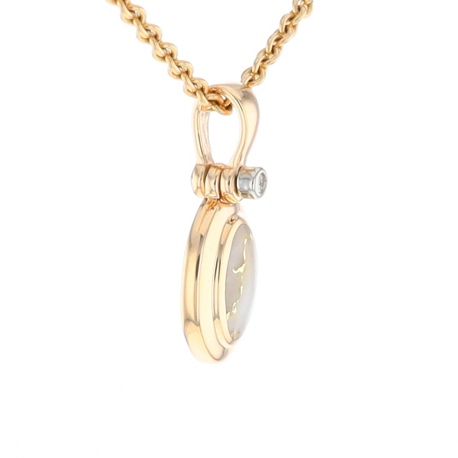 Gold Quartz Oval Inlaid Pendant with .02ct Diamond