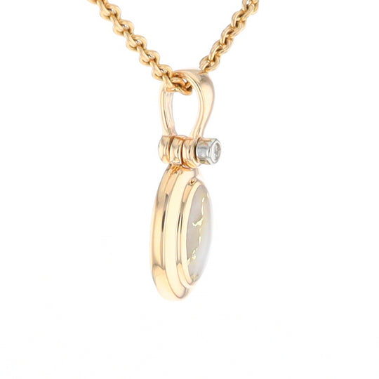 Gold Quartz Oval Inlaid Pendant with .02ct Diamond