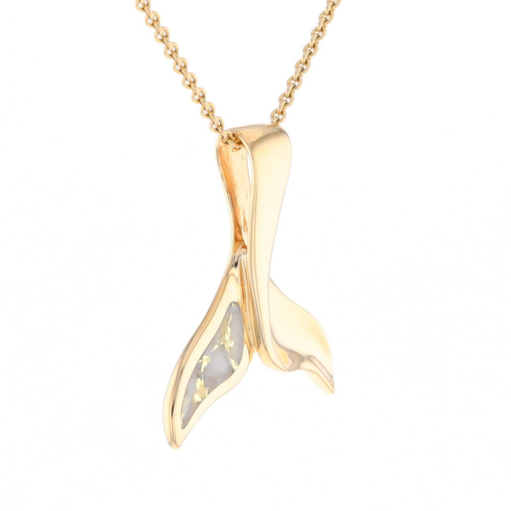 Whale Tail Natural Gold Quartz Single Side Inlaid Pendant