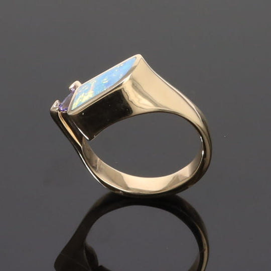 Opal Rings Geometric Inlaid with Tanzanite and .08ctw Round Diamonds