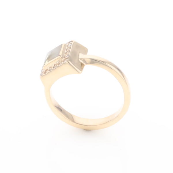 Gold Quartz Ring Square Inlaid Halo .14ctw Diamonds Design