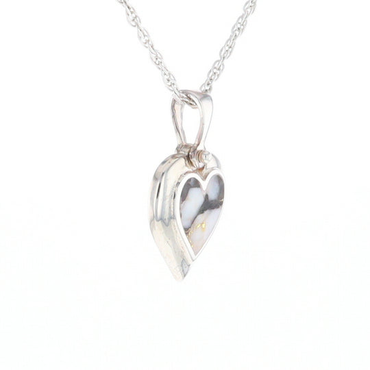 Sterling Silver Gold Quartz Inlaid Heart Pendant - G3