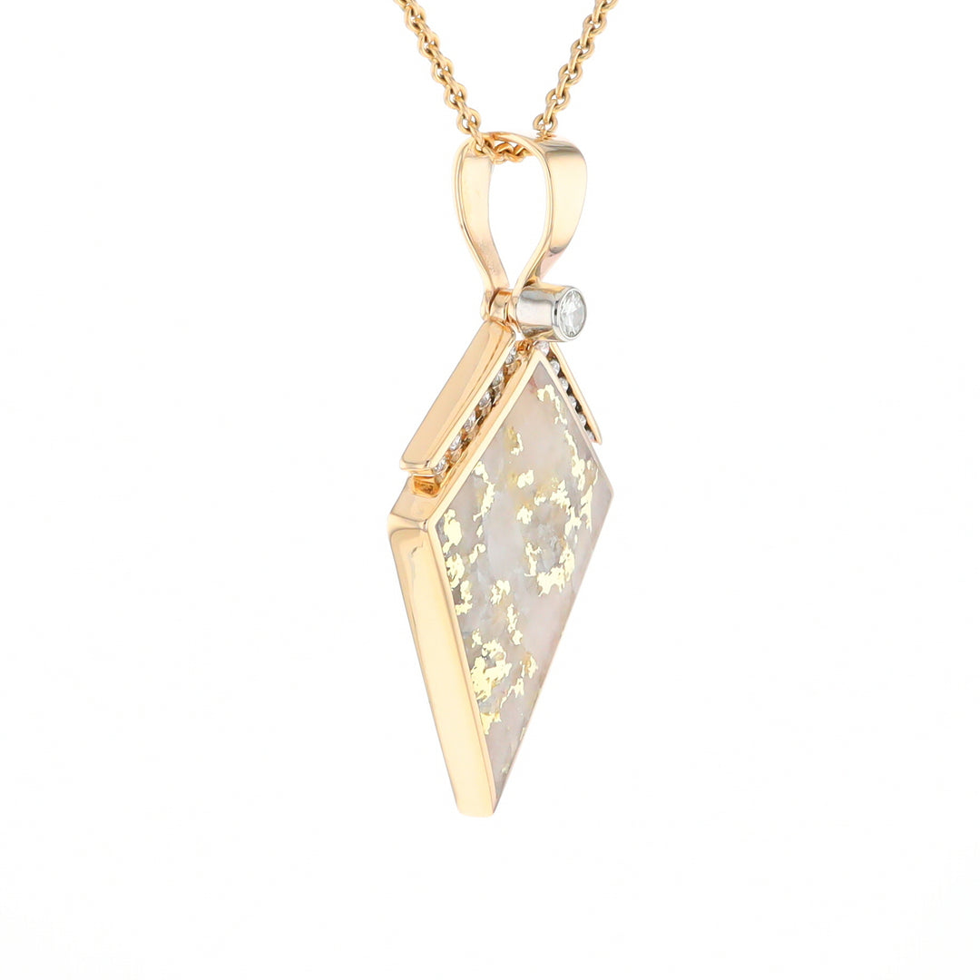 Gold Quartz Kite Shape Inlaid Pendant with .27ctw Diamonds