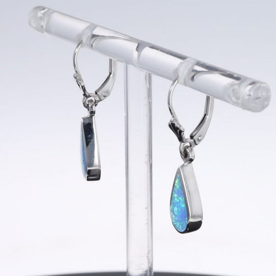 Opal Earrings Tear Drop Inlaid Design Lever Backs