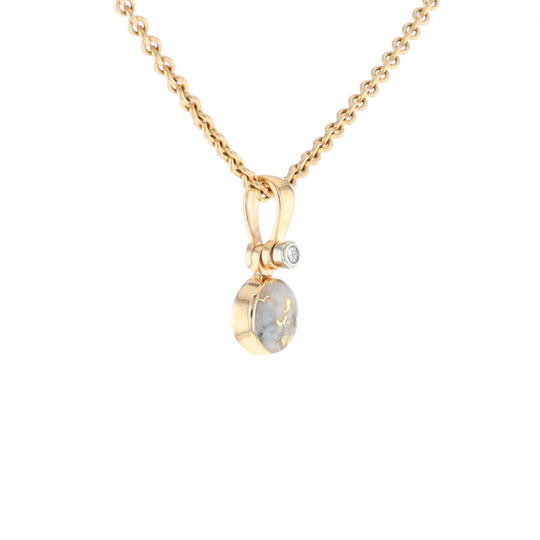 Gold Quartz Necklace Round Inlaid Pendant with .02ct Round Diamond