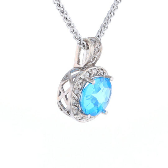 Blue Topaz Oval Halo Pendant