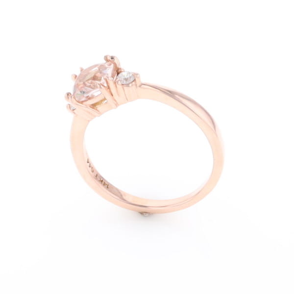 Morganite 1ct Cushion Cut  and Diamond Three Stone Engagement Ring