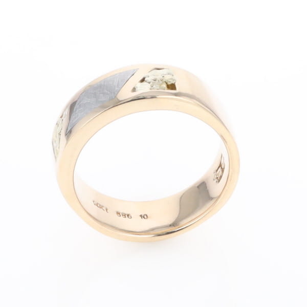 Meteorite Ring, Center Inlaid & Natural Nugget Sides