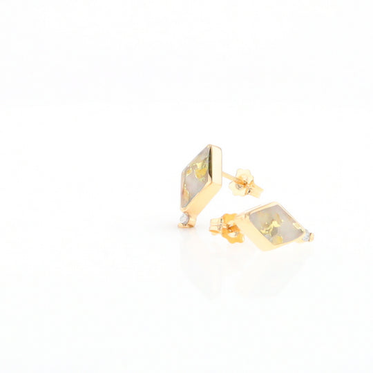 Diamond-Shaped Gold Quartz Inlaid Earrings - G2