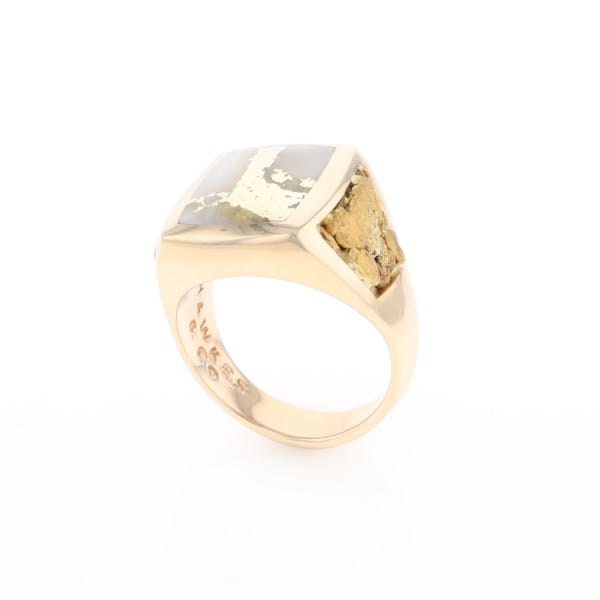 Gold Quartz Ring Double Side Natural Nuggets Rectangle Inlaid Center G1