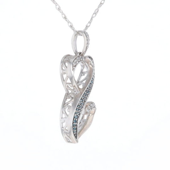 Blue and White Diamond Double Open Heart Pendant with 16" Singapore Chain