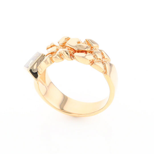 Gold Quartz Ring Diamond Shape Inlay Nugget Design Band