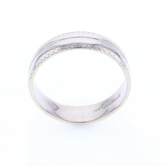 White Gold Cross Hatch Design Wedding Band