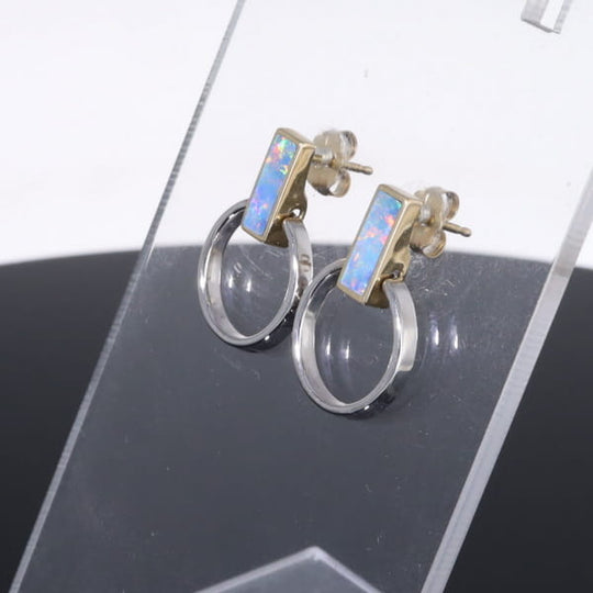Opal Earrings Rectangle Inlaid Knocker Design Studs