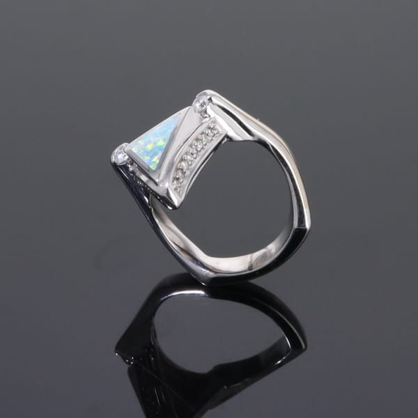 Opal Rings Triangle Inlaid Design with .31ctw Round Diamonds
