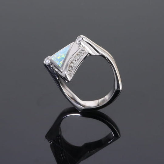Opal Rings Triangle Inlaid Design with .31ctw Round Diamonds
