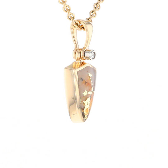 Gold Quartz Necklace Shield Shape Inlaid Pendant with .02ct Diamond