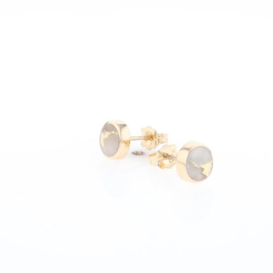 Gold Quartz Earrings Round Inlaid Studs