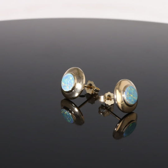 Opal Earrings Round Inlaid Design Studs