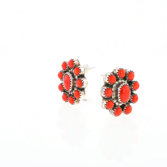 Coral Cluster Flower Stud Earrings