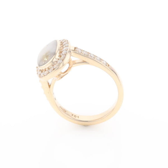 Rectangular Gold Quartz Inlaid Ring with 0.65ctw Diamond Halo