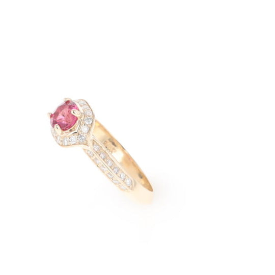 Peaked Halo Pink Tourmaline & Diamond Engagement Ring