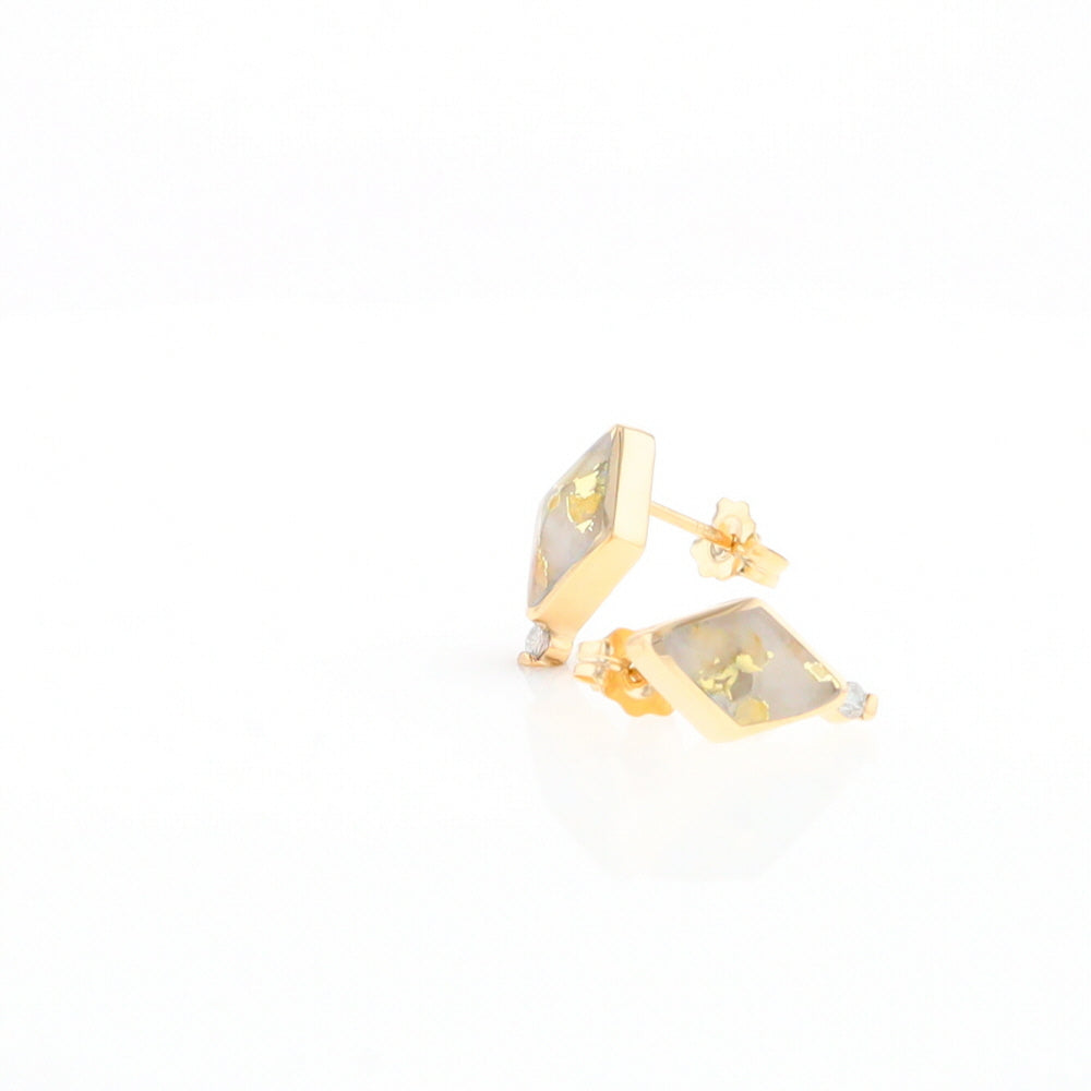 Diamond-Shaped Gold Quartz Inlaid Earrings - G2