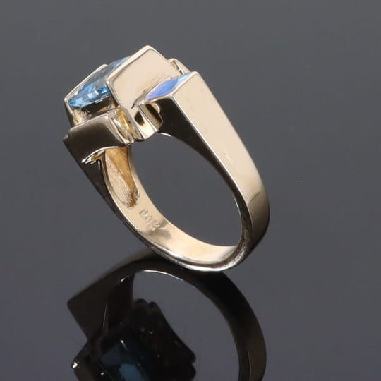 Opal Rings Inlaid Sides Swiss Blue Topaz Center with .24ctw Diamonds