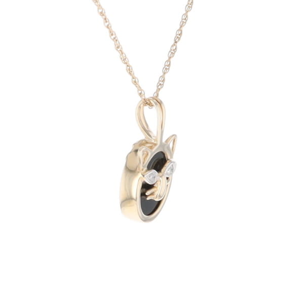 Onyx Cat Pendant with Diamond Eyes