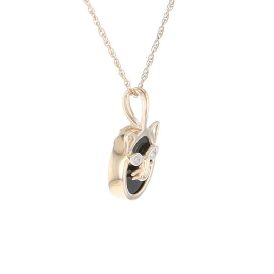 Onyx Cat Pendant with Diamond Eyes