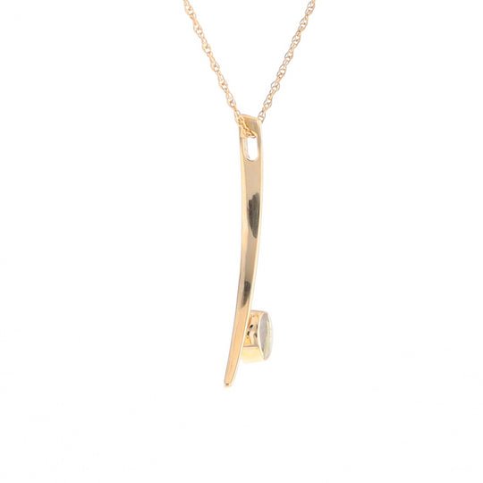 Gold Quartz Necklace Round Inlay Curved Bar Design Pendant