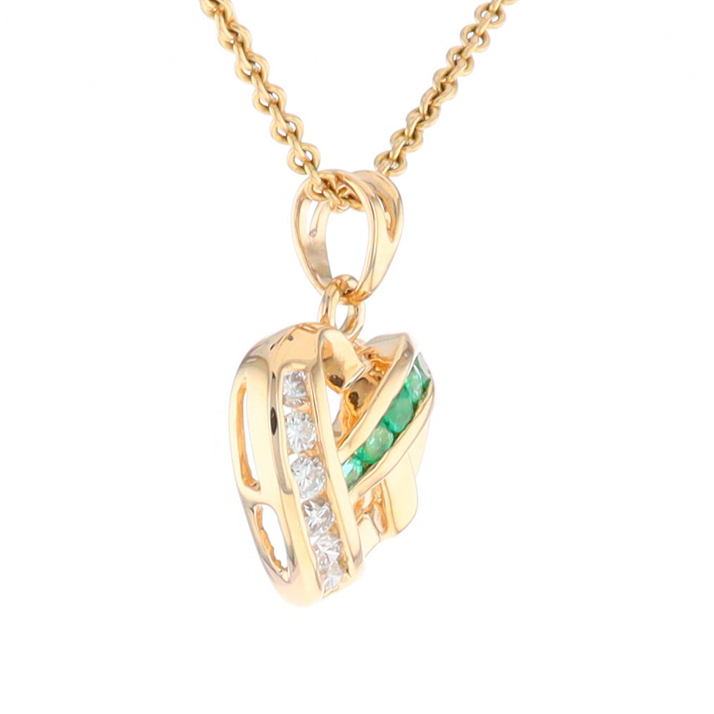 Open Criss-Cross Heart Emerald and Diamond Pendant