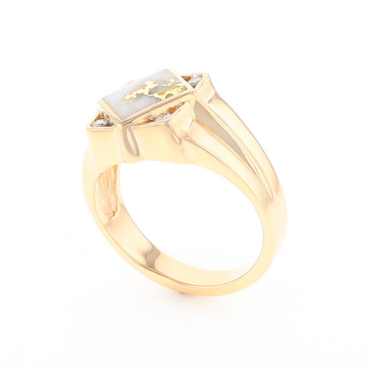 Gold Quartz Mens Ring with Diamond Accents