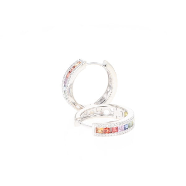 Multi-color Sapphire Hoop Earrings with Diamond Accents