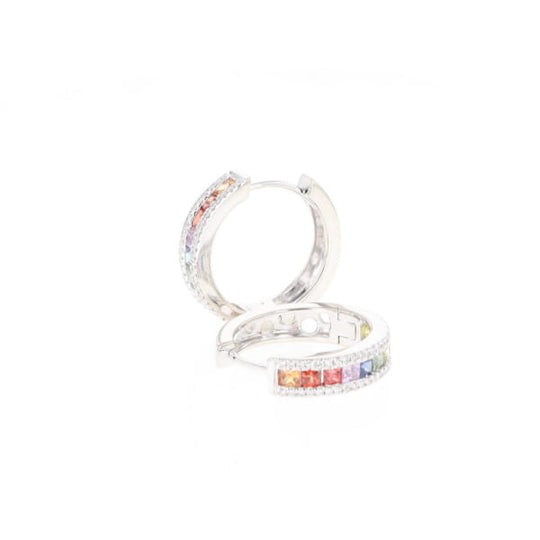 Multi-color Sapphire Hoop Earrings with Diamond Accents