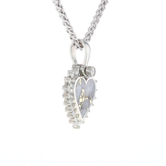 G2 Gold Quartz Pendant Heart Inlaid .21ctw Diamond Halo Design Pendant