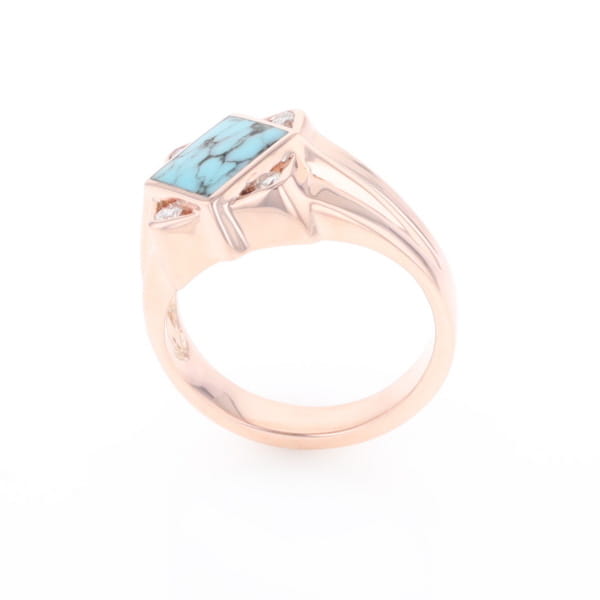 Natural Turquoise ring diamond shape inlaid design with .16ctw round diamonds