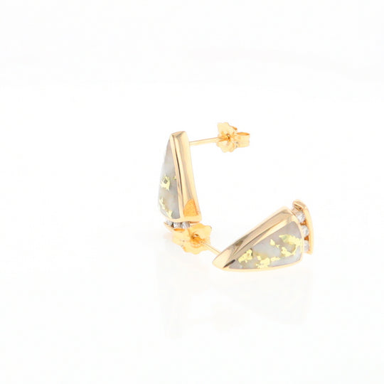 G1 Gold Quartz Earrings Triangle Shape Inlaid Design with .12ctw Diamonds