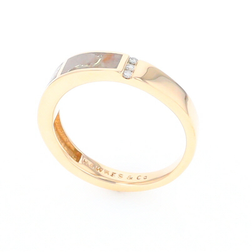 Gold Quartz Ring Double Inlaid Design with .03ctw Round Diamonds