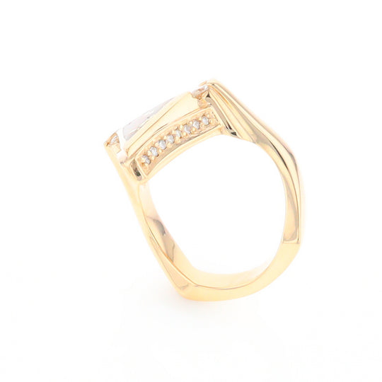 Gold Quartz Ring Triangle Inlaid Design with .31ctw Round Diamonds